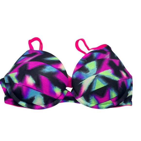 PINK by Victoria’s Secret Push-Up Bra – Hot Pink & Black Geometric Print, 32C - Picture 1 of 5